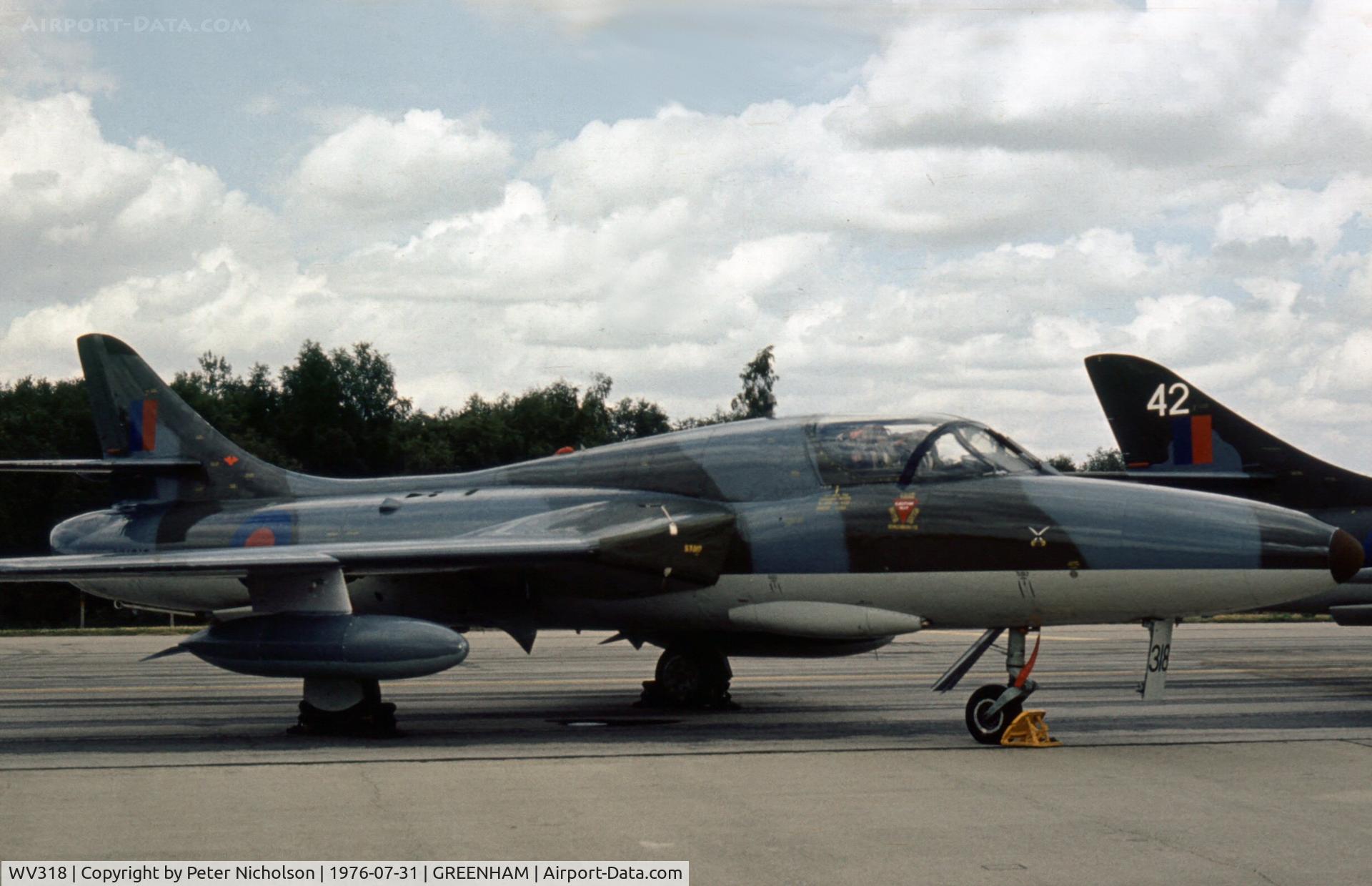 WV318, 1955 Hawker Hunter T.7B C/N 41H-670792, Hunter T.7B of RAF Laarbruch's Station Flight at the 1976 Intnl Air Tattoo at RAF Greenham Common.