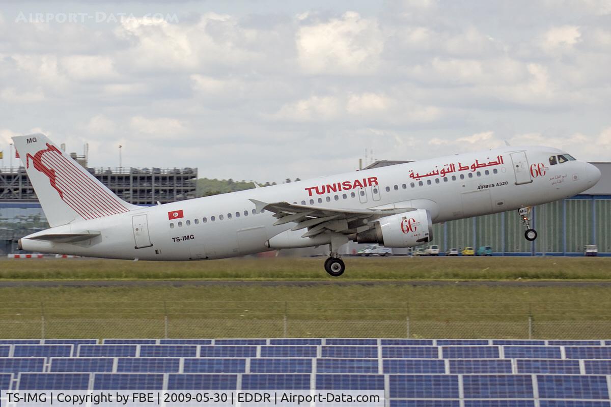 TS-IMG, 1992 Airbus A320-211 C/N 0390, take off from EDDR