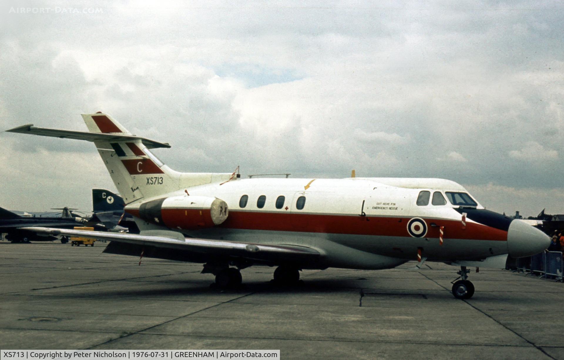 XS713, 1965 Hawker Siddeley HS.125 Dominie T.1 C/N 25041, Dominie T.1 of 6 Flying Training School on display at the 1976 Intnl Air Tattoo at RAF Greenham Common.