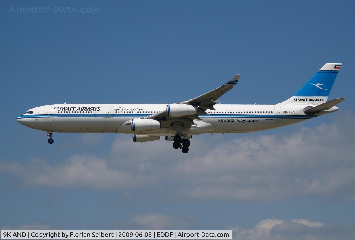 9K-AND, 1995 Airbus A340-313 C/N 104, Short final rwy 25L