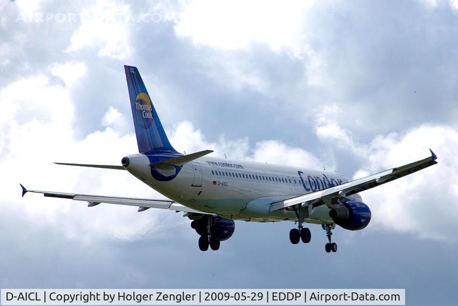 D-AICL, 2001 Airbus A320-212 C/N 1437, Still 300 meters to touch down at LEJ