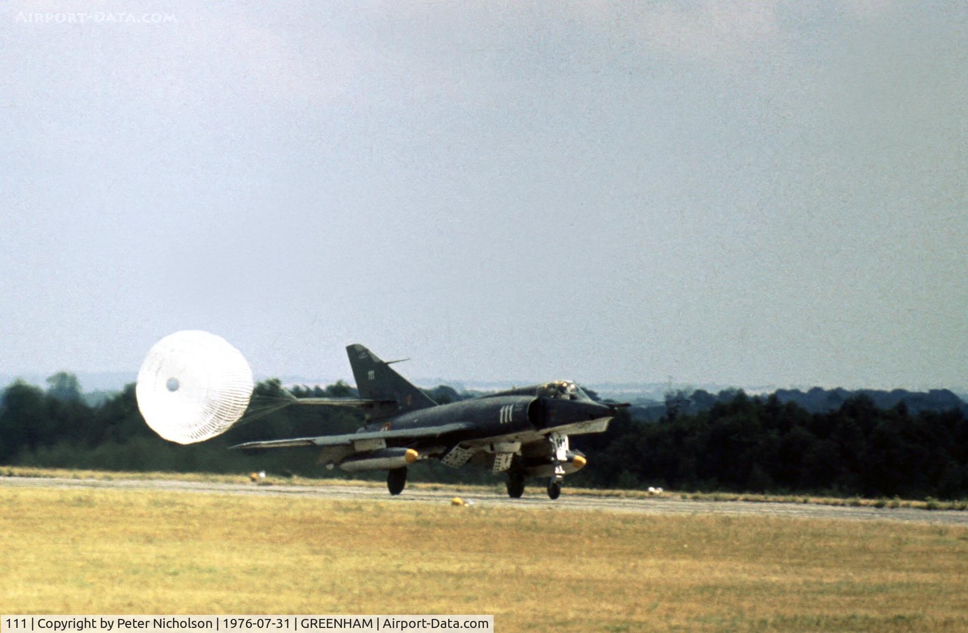 111, Dassault Etendard IV.P C/N 111, Etendard IV.P of French Aeronavale's 16 Flotille landing after displaying at the 1976 Intnl Air Tattoo at RAF Greenham Common.