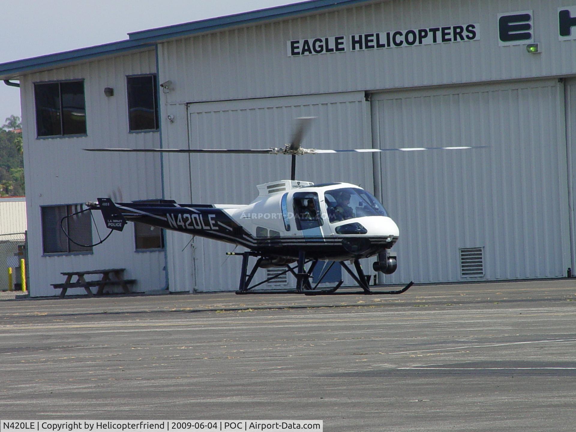 N420LE, 2006 Enstrom 480B C/N 5101, Parking at Eagle Helicopter to get fueled up
