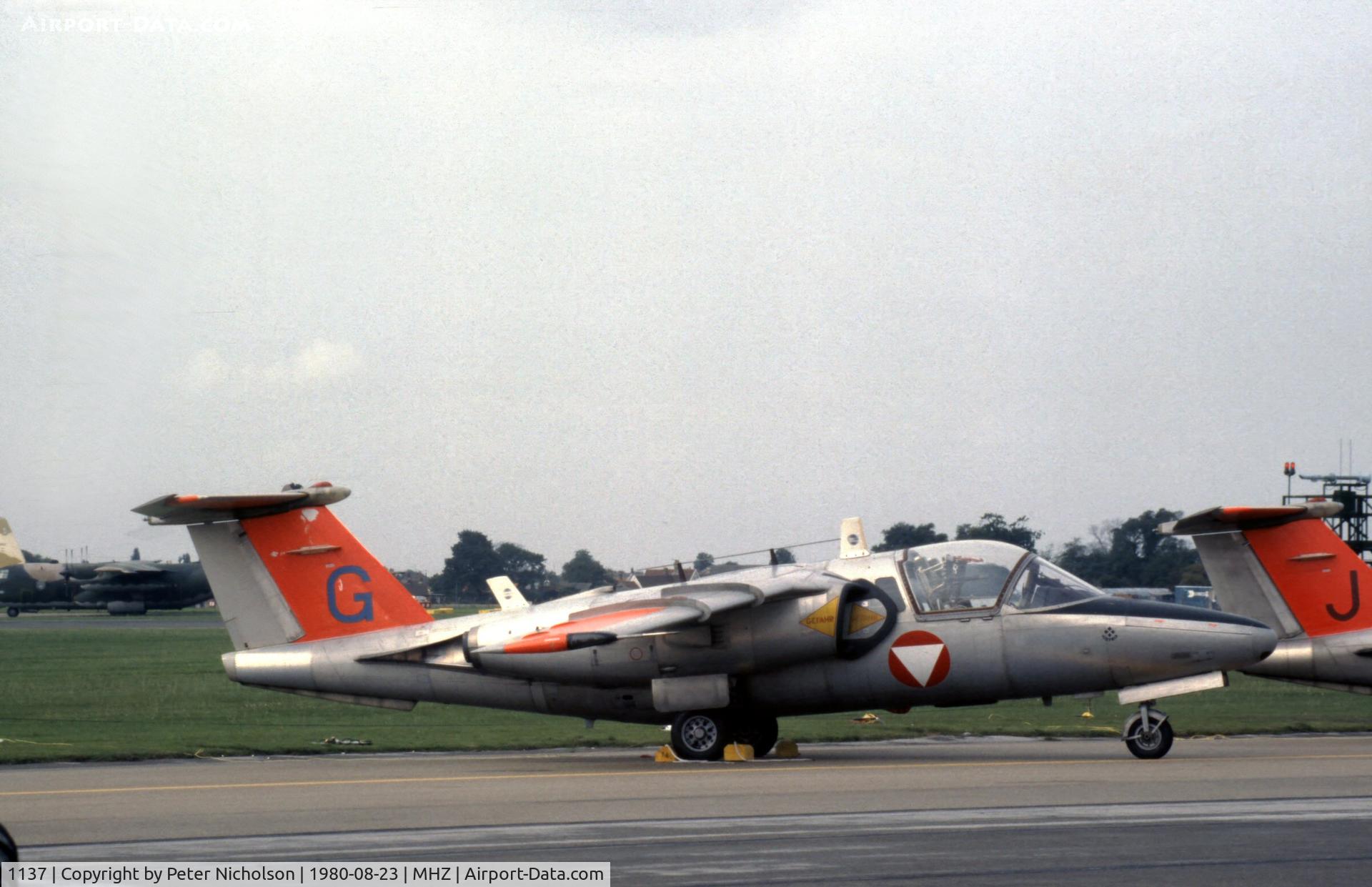 1137, Saab 105OE C/N 105437, Saab 105OE of the Austrian Air Force aerobatic display team at the 1980 Mildenhall Air Fete.