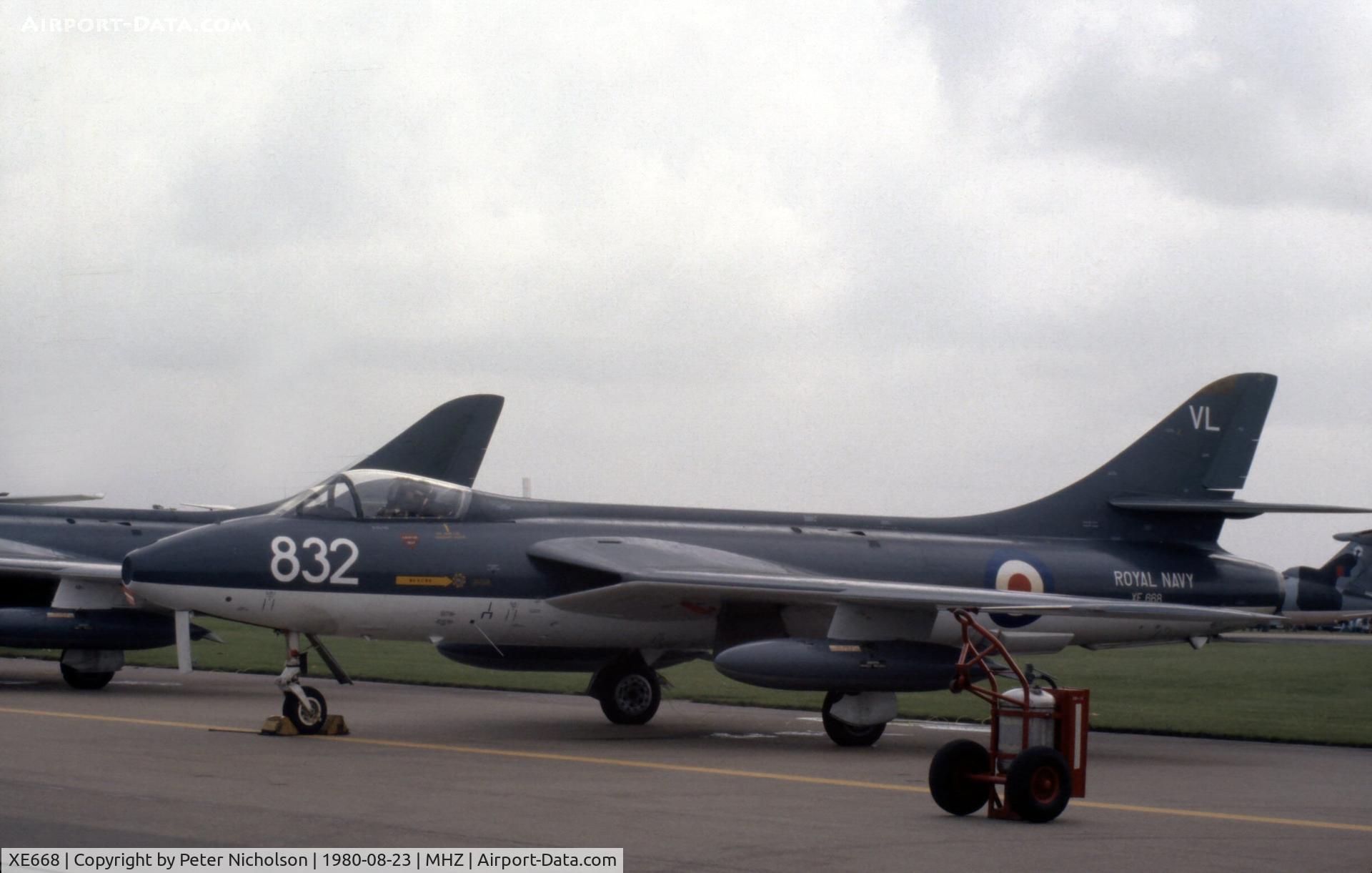 XE668, 1955 Hawker Hunter GA.11 C/N HABL-003011, One of the FRADU Hunter GA.11s of the Blue Herons display team at the 1980 Mildenhall Air Fete.