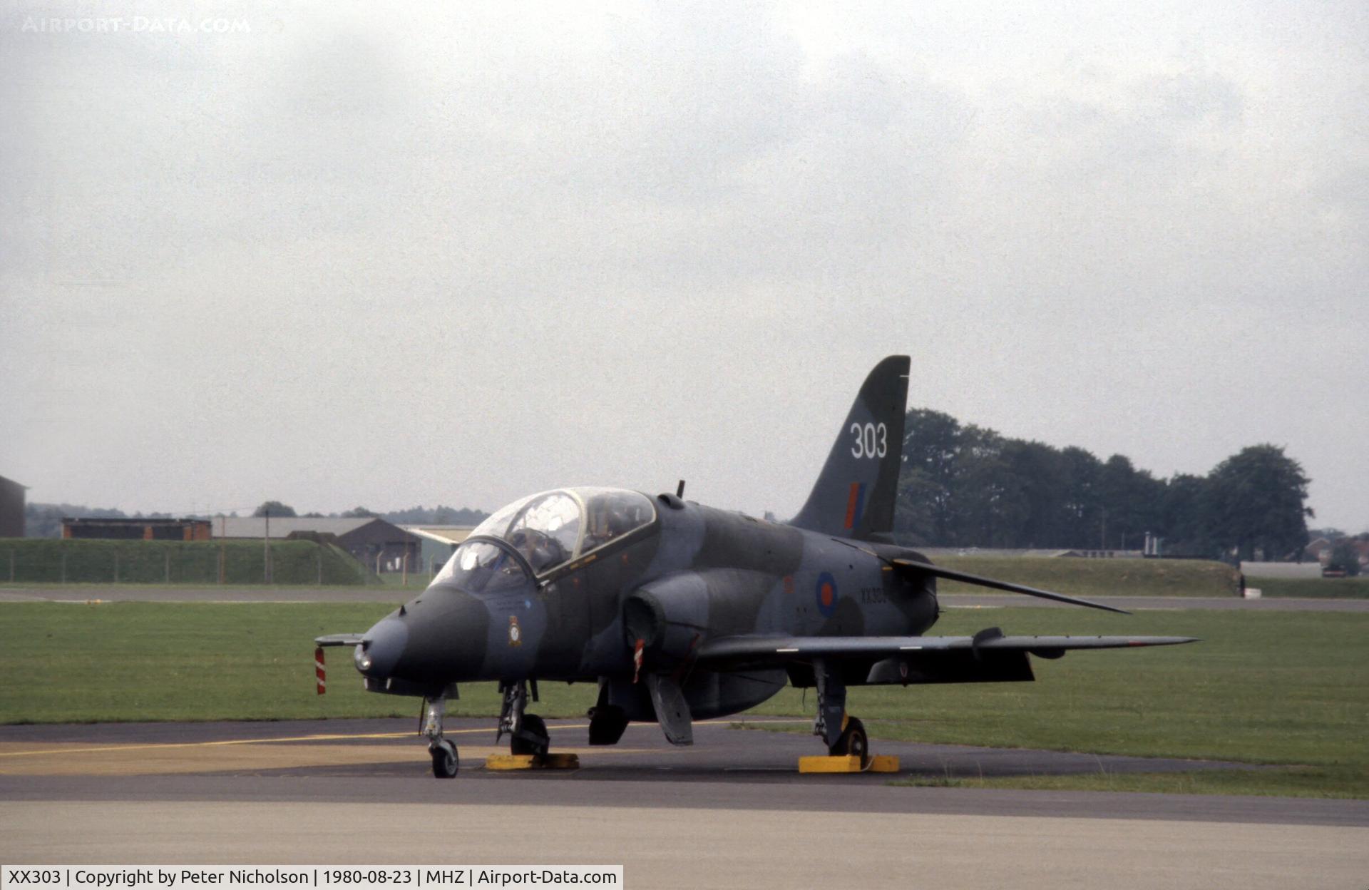 XX303, 1980 Hawker Siddeley Hawk T.1 C/N 137/312128, Hawk T.1 of 1 Tactical Weapons Unit on display at the 1980 Mildenhall Air Fete.