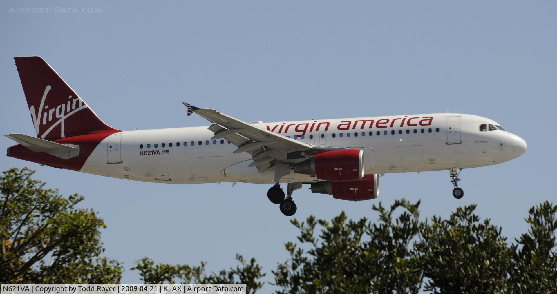 N621VA, 2005 Airbus A320-214 C/N 2616, Landing 24L at LAX