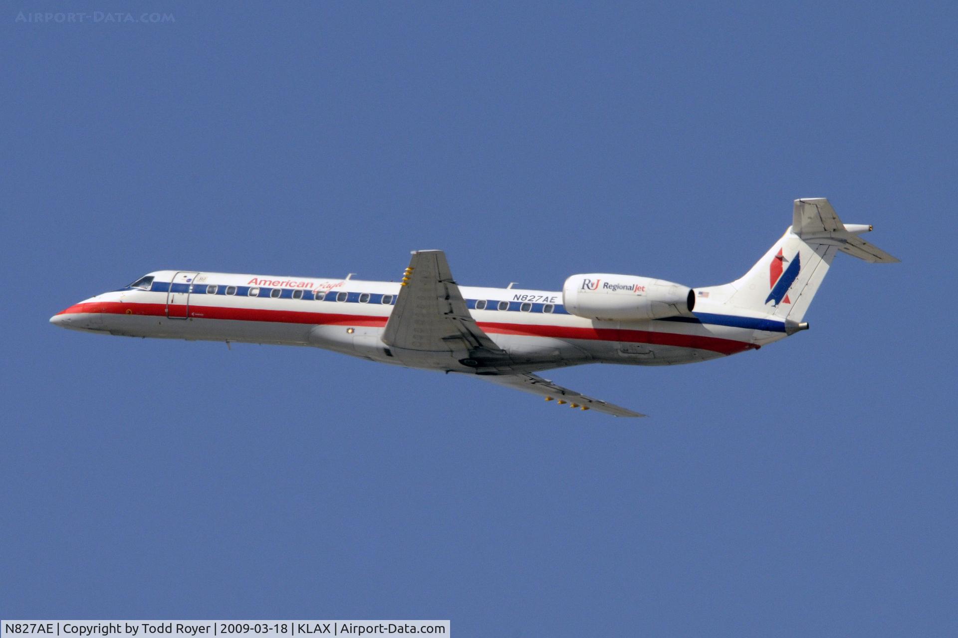 N827AE, 2002 Embraer ERJ-140LR (EMB-135KL) C/N 145602, Departing LAX on 25R