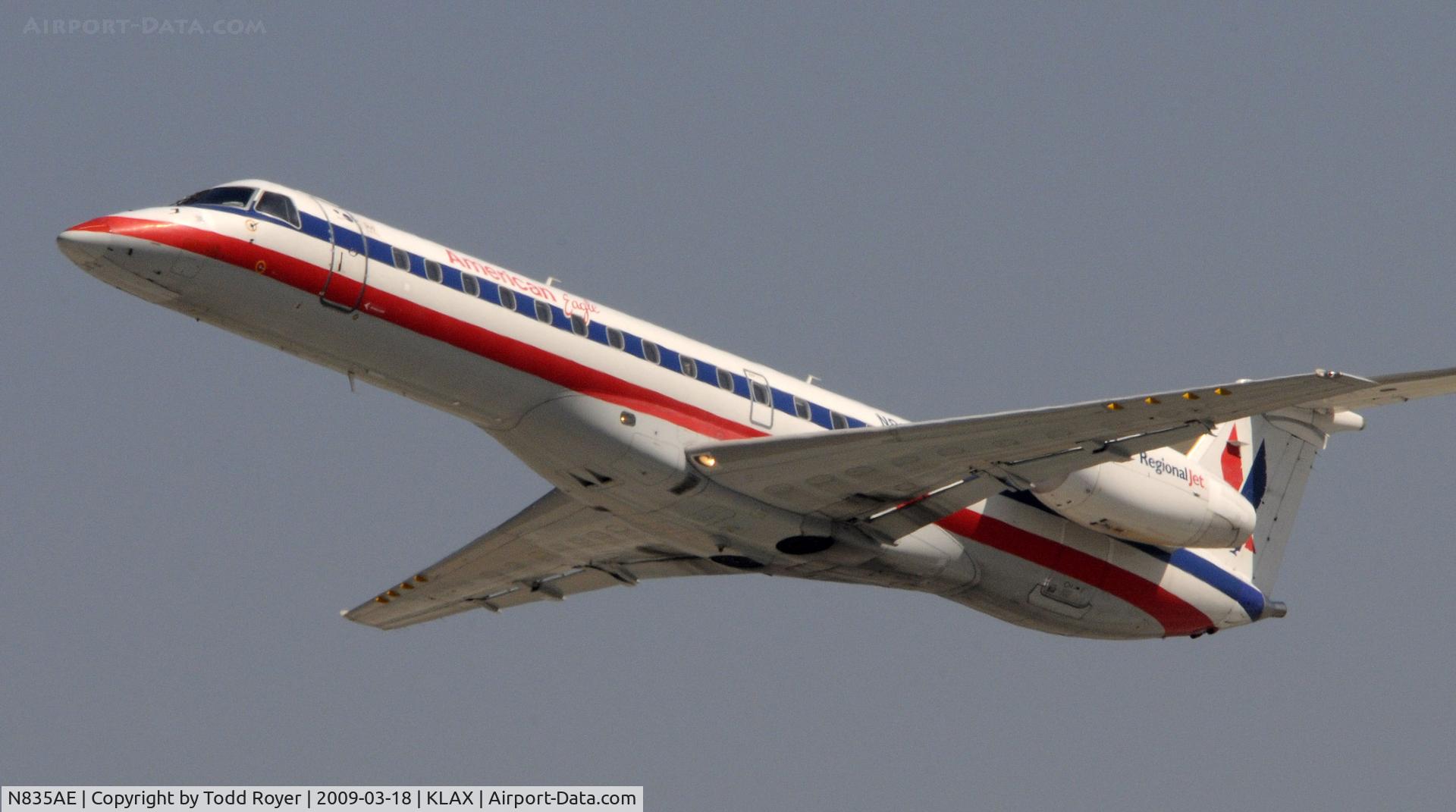 N835AE, 2002 Embraer ERJ-140LR (EMB-135KL) C/N 145634, Departing LAX on 25R