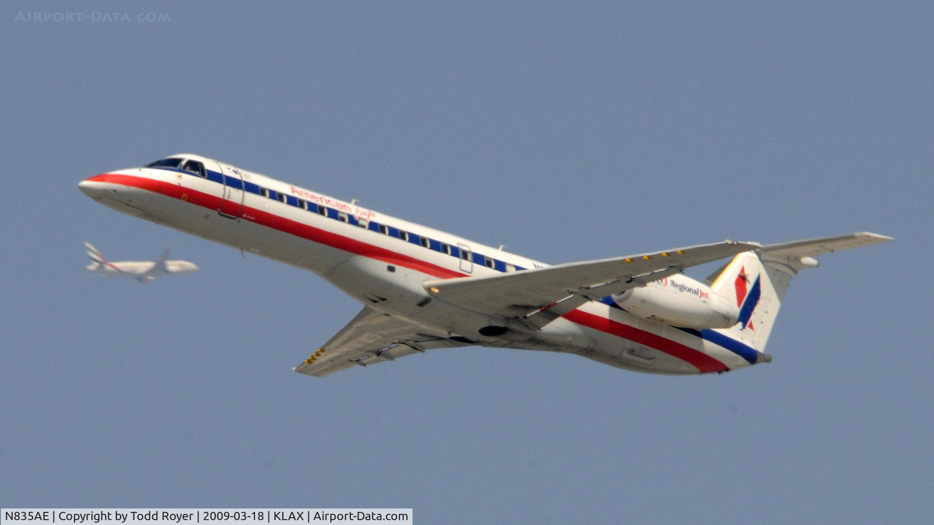 N835AE, 2002 Embraer ERJ-140LR (EMB-135KL) C/N 145634, Departing LAX on 25R