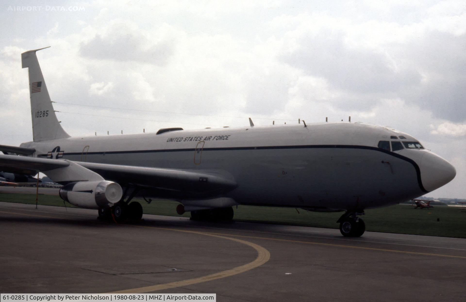 61-0285, 1961 Boeing EC-135H Stratotanker C/N 18192, This Silk Purse Command Post version of the Stratotanker, an EC-135H of 10th Airborne Command and Control Squadron, was on display at the 1980 Mildenhall Air Fete.