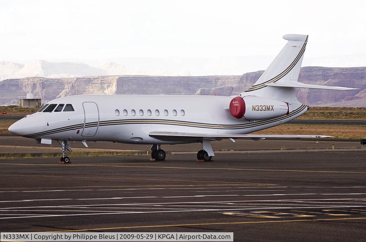 N333MX, 2007 Dassault Falcon 2000EX C/N 120, Pot of gold stationed for the night at Page Muni.