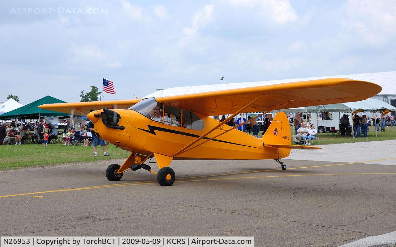 N26953, 1940 Piper J5A Cub Cruiser C/N 5-9, Piper Cub taxiing to RWY 14 during Corsicana Airsho 09.