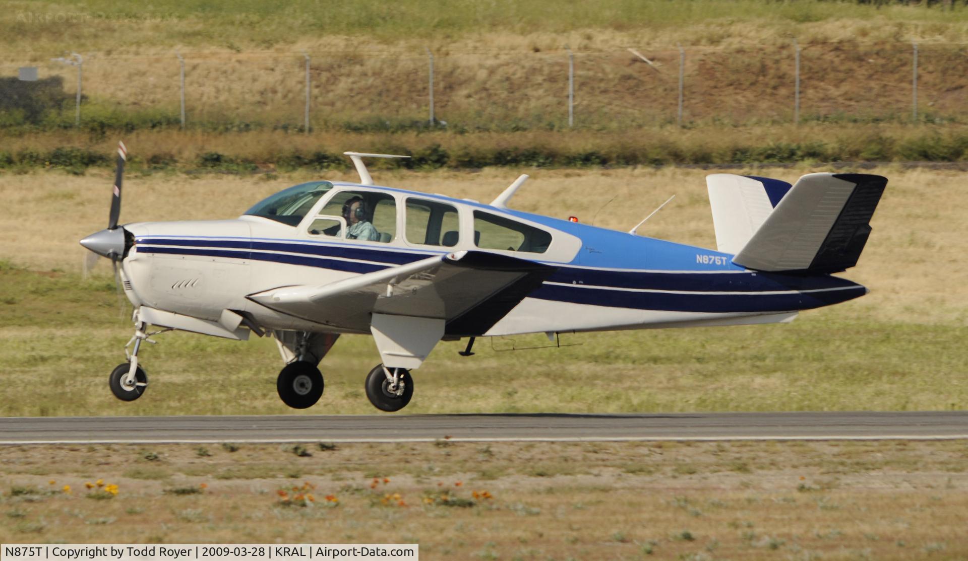 N875T, 1965 Beech S35 Bonanza C/N D-7837, Departing RAL on 27