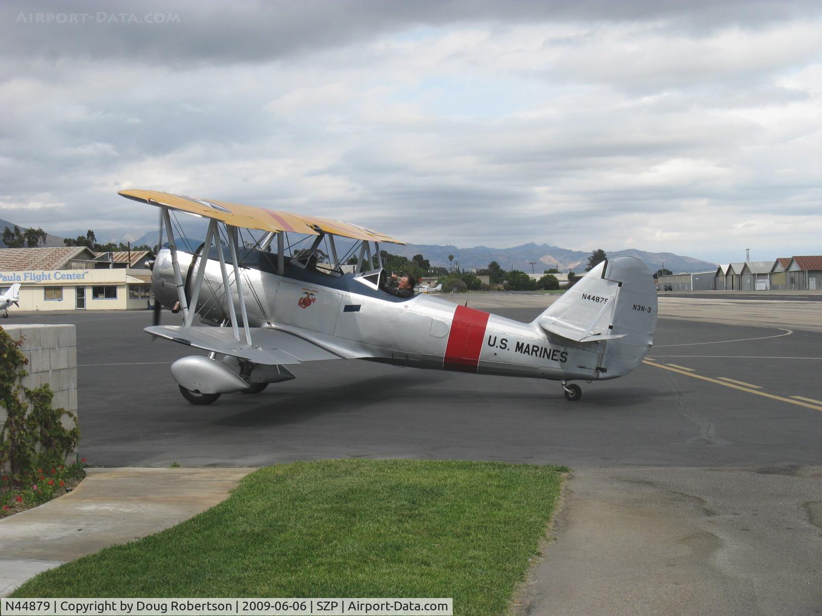 N44879, 1940 Naval Aircraft Factory N3N-3 C/N 4425, 1940 Naval Aircraft Factory N3N-3 'Yellow Peril', Lycoming R680 300 Hp upgrade, this aircraft was sold to the El Toro Marine Corps Museum, taxi