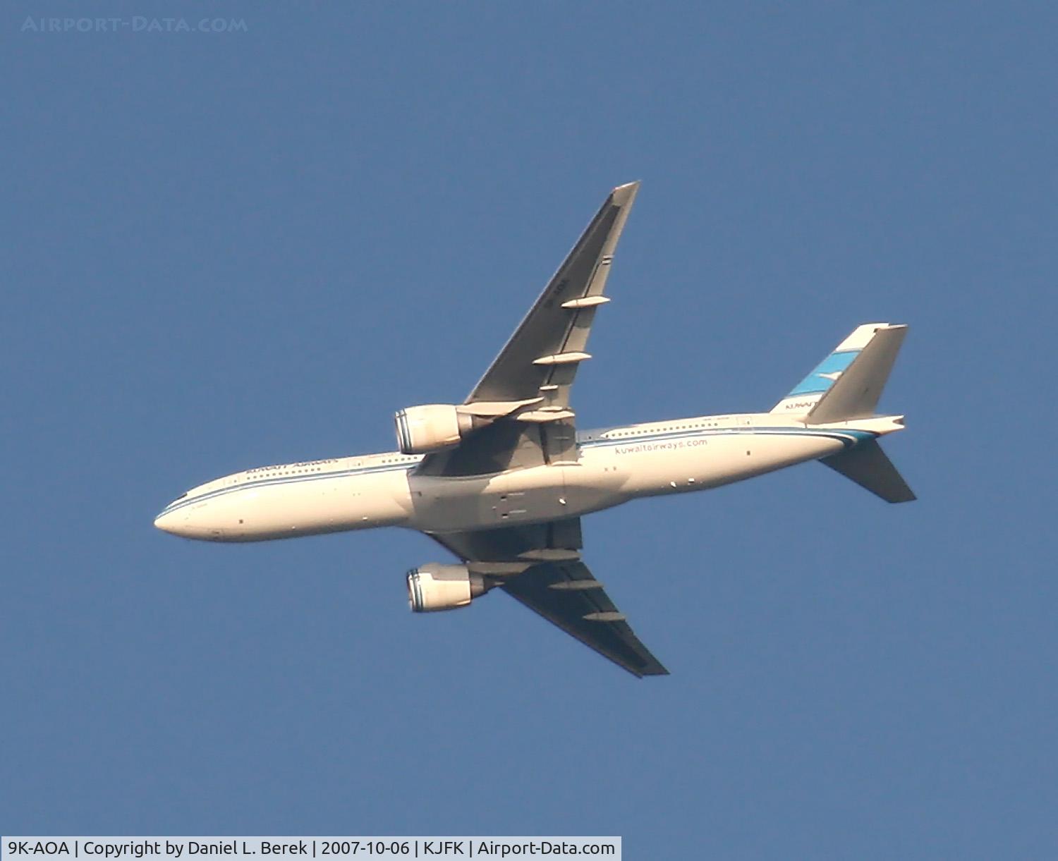 9K-AOA, 1998 Boeing 777-269/ER C/N 28743, Inbound over Sandy Hook, NJ, from Kuwait to JFK, via LHR on a clear autumn evening.