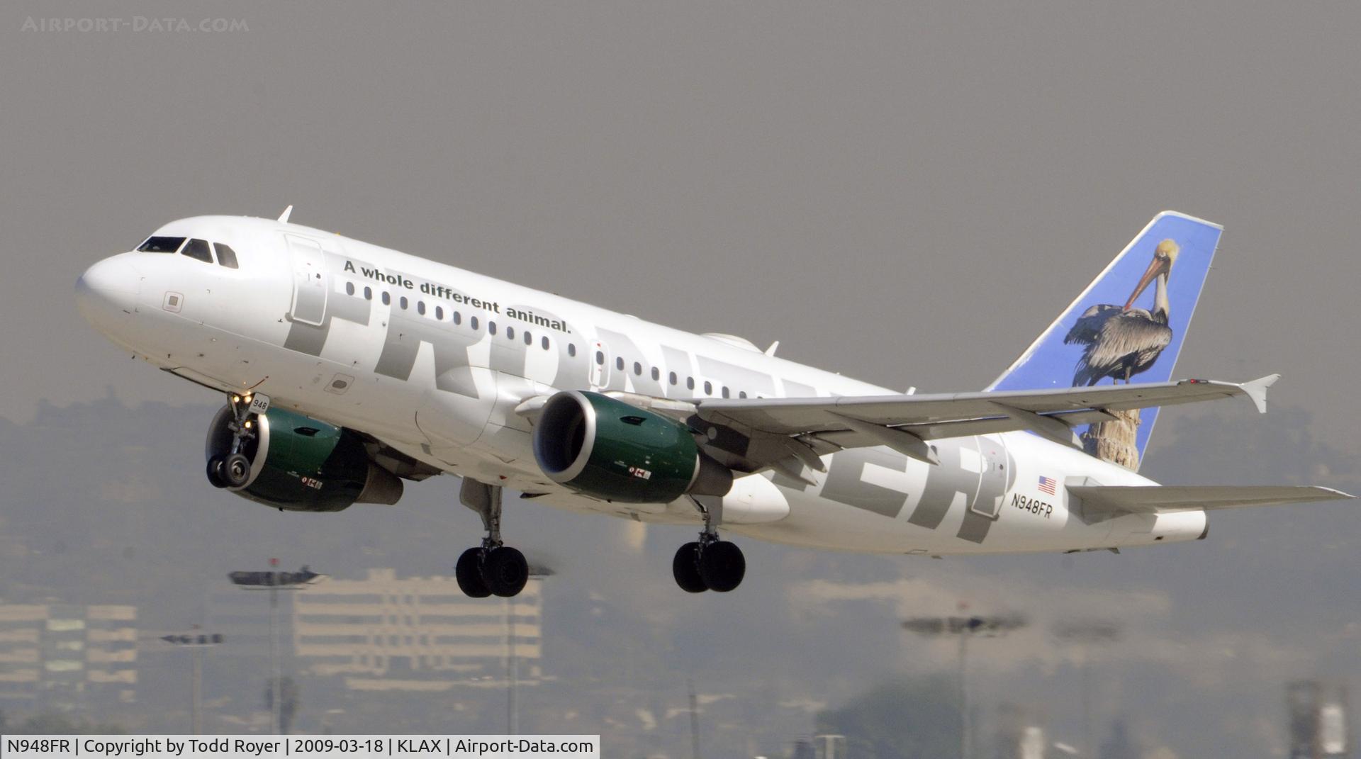 N948FR, 2006 Airbus A319-112 C/N 2836, Departing LAX on 25R