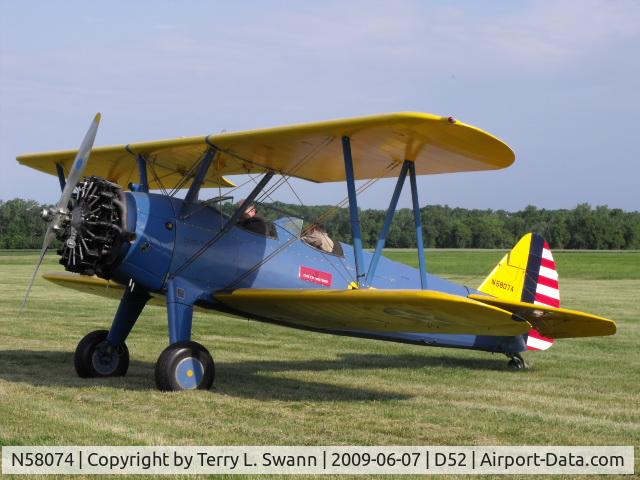 N58074, 1941 Boeing A75 C/N 75-910, Arriving at the Geneseo Fly-In Breakfast.