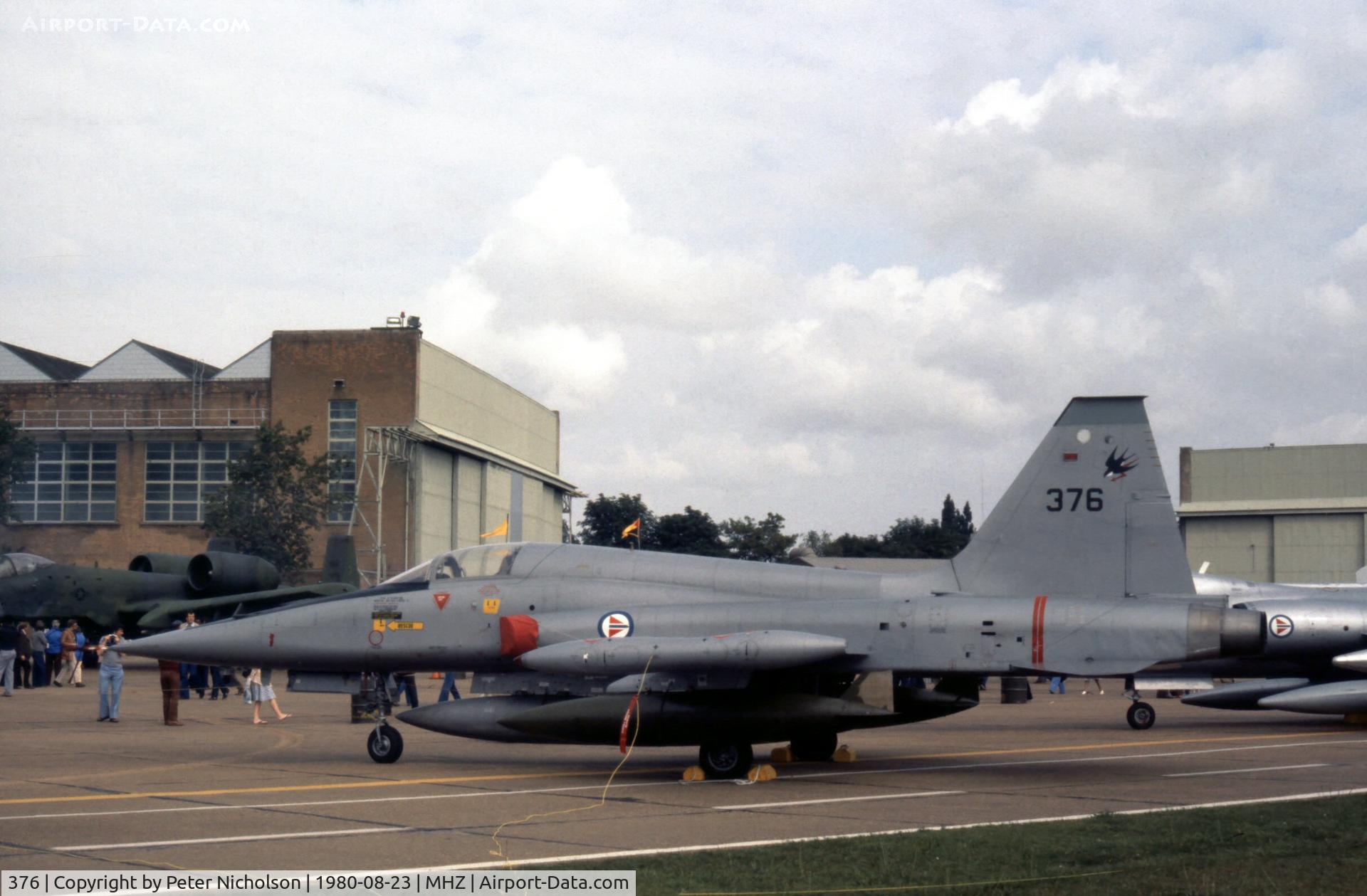 376, 1964 Northrop F-5A Freedom Fighter C/N N.7009, F-5A as 376 of 336 Skv Royal Norwegian Air Force on display at the 1980 Mildenhall Air Fete.