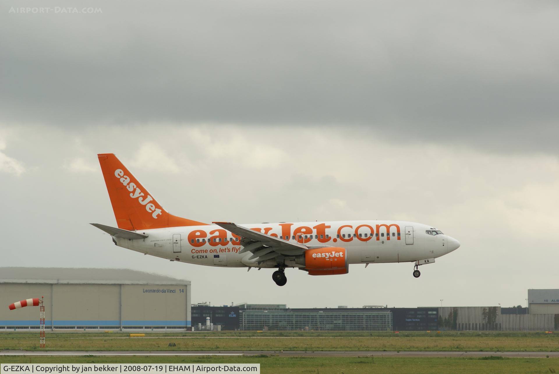 G-EZKA, 2003 Boeing 737-73V C/N 32422, Just before touchdown. Buitenveldertbaan Schiphol