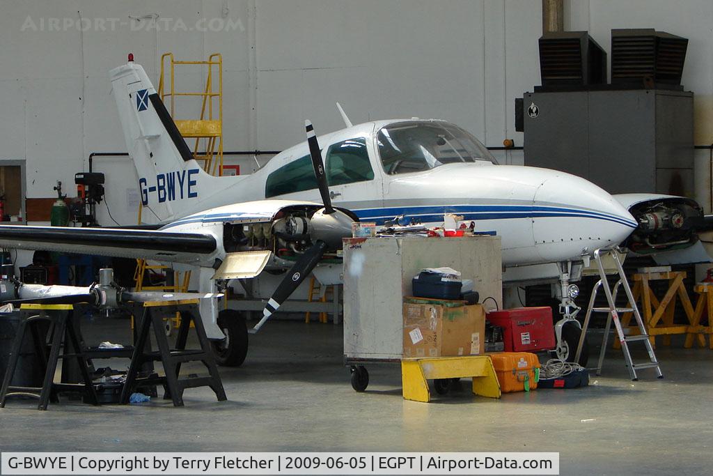 G-BWYE, 1979 Cessna 310R C/N 310R-1654, Cessna 310R on maintenance at Perth Airport in Scotland