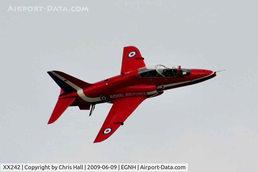 XX242, 1978 Hawker Siddeley Hawk T.1 C/N 078/312078, Red Arrows flying over Blackpool Airport