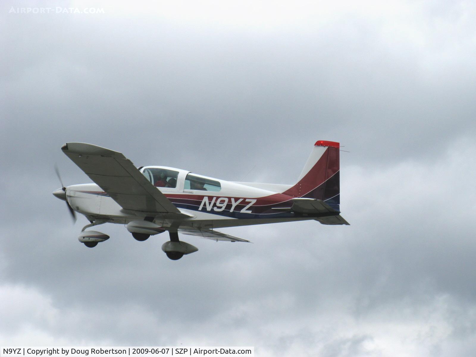 N9YZ, 1975 Grumman American AA-5A Cheetah C/N AA5-0822, 1975 Grumman American AA-5 CHEETAH, Lycoming O-320 150 Hp, takeoff climb Rwy 22-Young Eagles Flight-kids 8 to 18