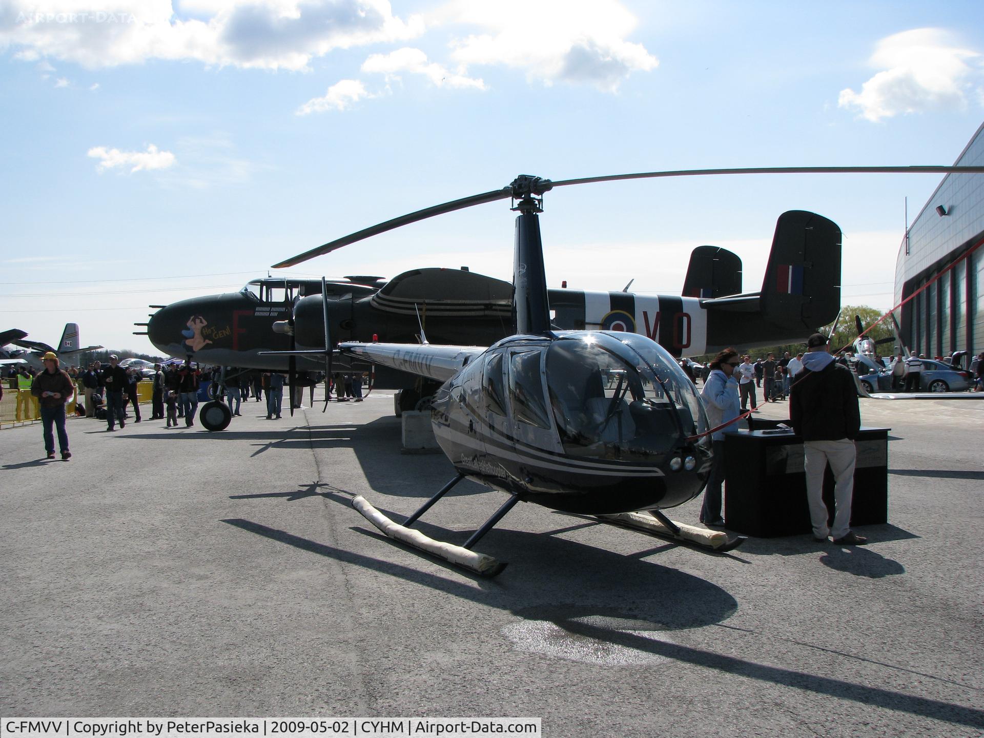 C-FMVV, 2001 Robinson R44 C/N 0985, @ Hamilton Airport - @ Canadian Warplane Heritage Museum
