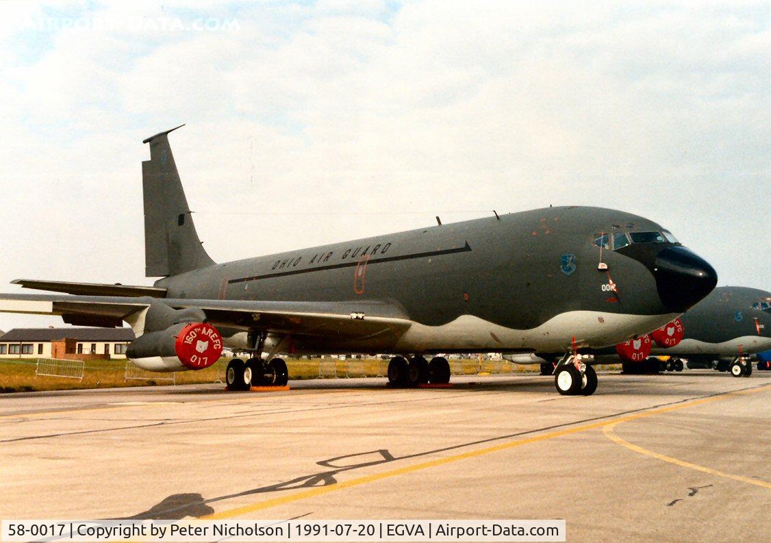 58-0017, 1958 Boeing KC-135E Stratotanker C/N 17762, KC-135E Stratotanker, callsign Pearl 79, of 145th Air Refuelling Squadron Ohio ANG at the 1991 Intnl Air Tattoo at RAF Fairford.