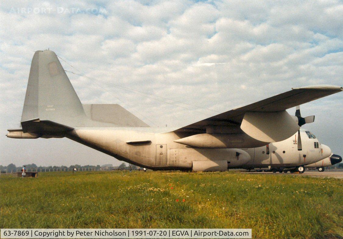 63-7869, 1963 Lockheed EC-130E Hercules C/N 382-3939, EC-130E Hercules, callsign More 25, of 193rd Special Operations Squadron on display at the 1991 Intnl Air Tattoo at RAF Fairford.