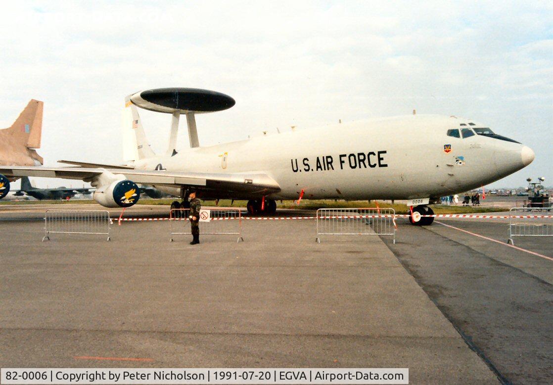 82-0006, 1982 Boeing E-3C C/N 22834, E-3C Sentry, callsign Seiko 52, of 552nd Airborne Warning & Control Wing on display at the 1991 Intnl Air Tattoo at RAF Fairford.