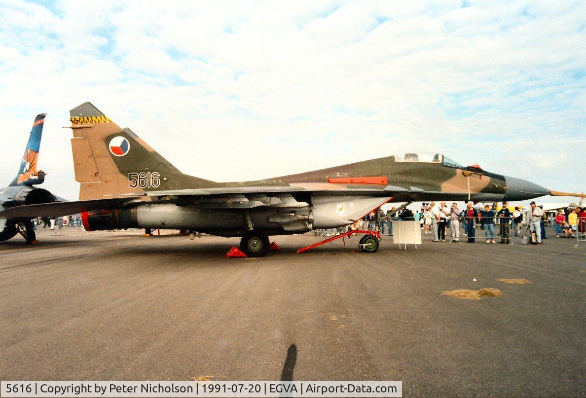 5616, Mikoyan-Gurevich MiG-29A C/N 2960532356, Fulcrum A of 11 Fighter Regiment of the Czech Air Force on display at the 1991 Intnl Air Tattoo at RAF Fairford.