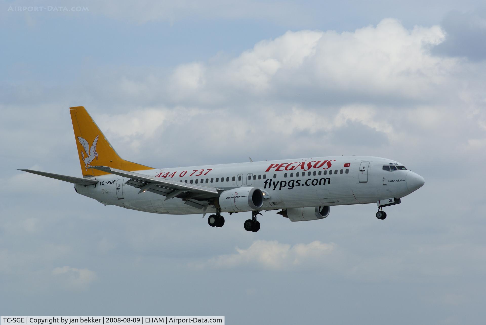 TC-SGE, 1997 Boeing 737-48E C/N 25775, Just before landing. Schiphol
