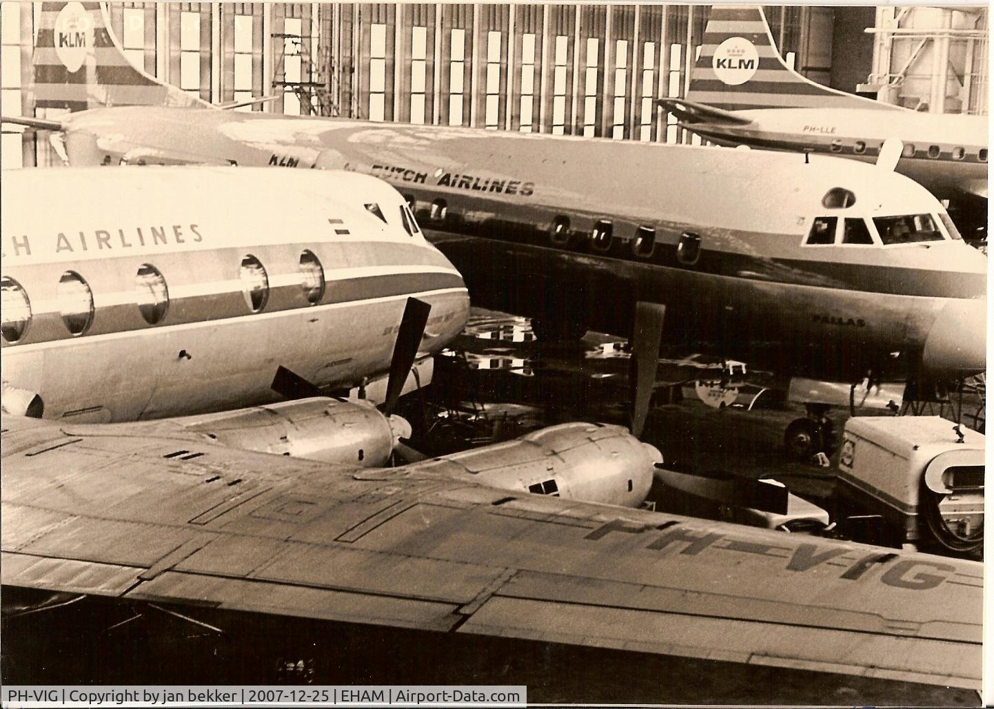 PH-VIG, 1957 Vickers Viscount 803 C/N 178, Photographed in Hangar at Schiphol for maintenance around 1960