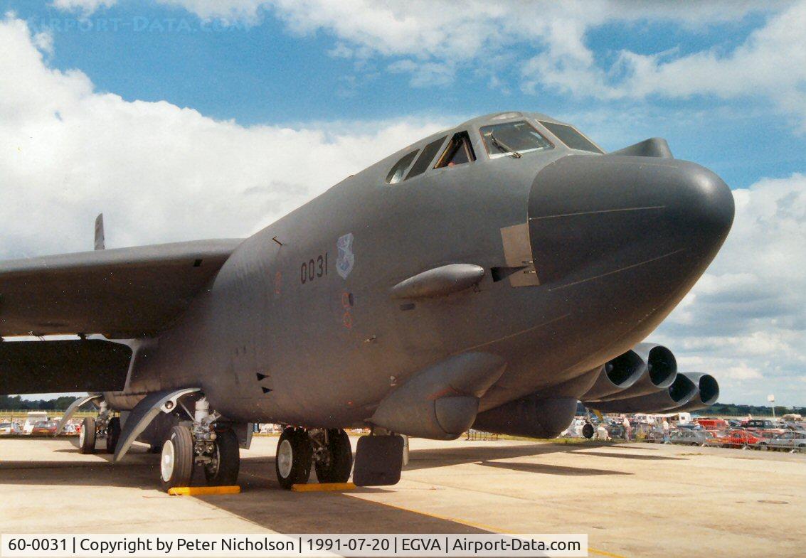 60-0031, 1960 Boeing B-52H Stratofortress C/N 464396, B-52H Stratofortress, callsign Lazer 91, of 7th Bombardment Wing on display at the 1991 Intnl Air Tattoo at RAF Fairford.