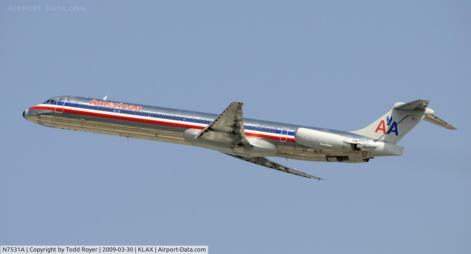 N7531A, 1990 McDonnell Douglas MD-82 (DC-9-82) C/N 49923, Departing LAX on 25R