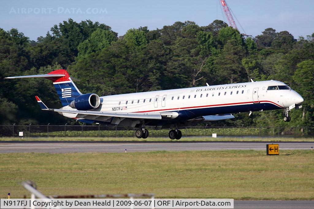 N917FJ, 2004 Bombardier CRJ-900ER (CL-600-2D24) C/N 15017, US Airways Express (Mesa Airlines) N917FJ (FLT ASH2638) from Charlotte/Douglas Int'l (KCLT) landing on RWY 23.