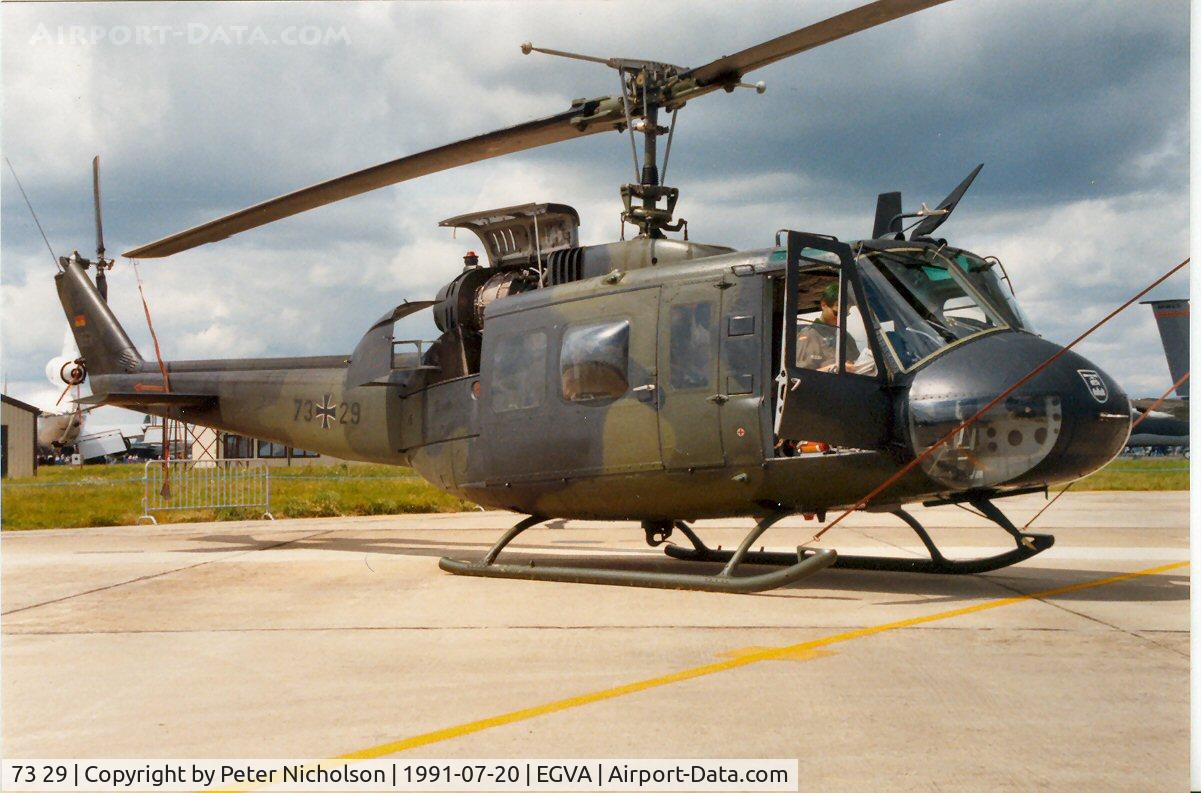 73 29, Bell (Dornier) UH-1D Iroquois (205) C/N 8449, German Army UH-1D Iroquois of HFR-10 on display at the 1991 Intnl Air Tattoo at RAF Fairford.
