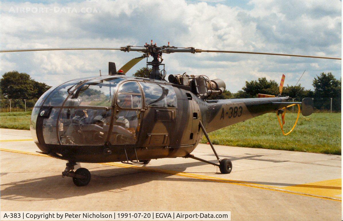 A-383, Aerospatiale SA-316B Alouette III C/N 1383, Alouette III of Royal Netherlands Air Force's 298 Squadron on display at the 1991 Intnl Air Tattoo at RAF Fairford.