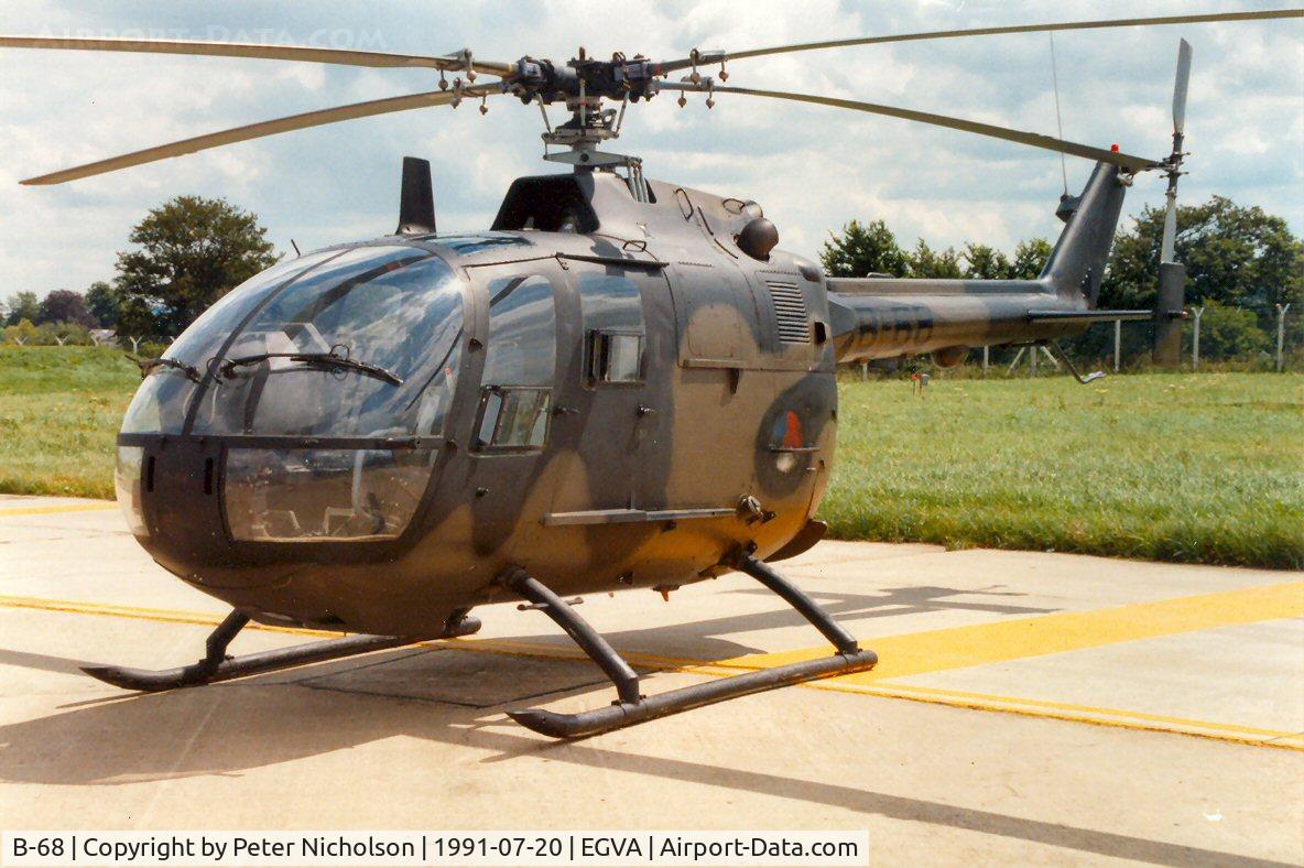 B-68, 1976 MBB Bo-105CB C/N S-268, MBB Bo-105CB of 299 Squadron Royal Netherlands Air Force on display at the 1991 Intnl Air Tattoo at RAF Fairford.