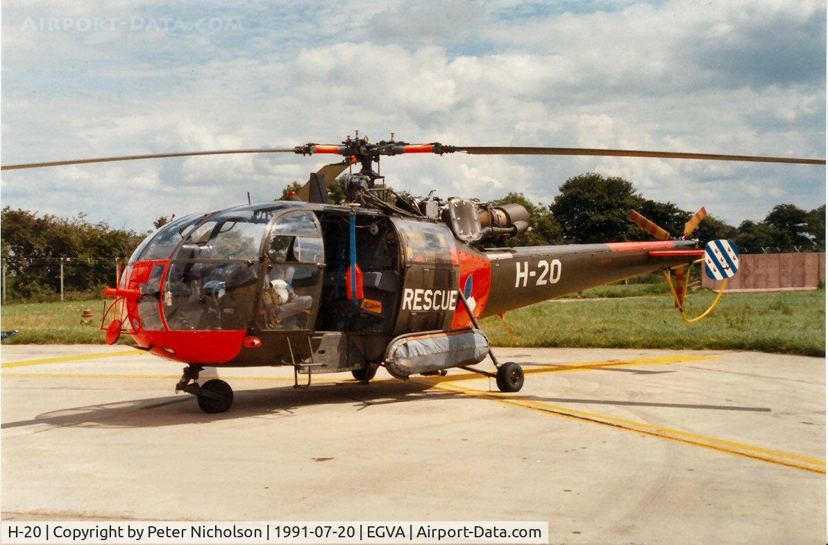 H-20, Sud SE-3160 Alouette III C/N 1320, Alouette III of the Royal Netherlands Air Force's Search & Rescue Flight on display at the 1991 Intnl Air Tattoo at RAF Fairford.