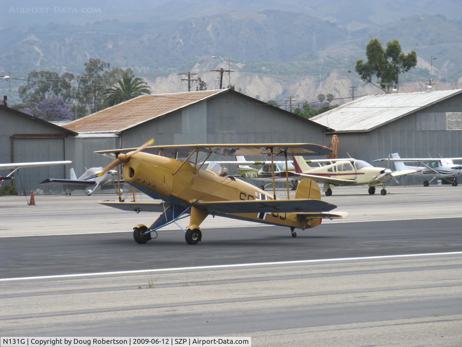 N131G, 1959 CASA 1-131 Jungmann C/N E3B-391, 1959 C.A.S.A. 1.131 Bucker JUNGMANN, LOM 332AK inverted in-line 4 cylinder 140 Hp, landing roll Rwy 22