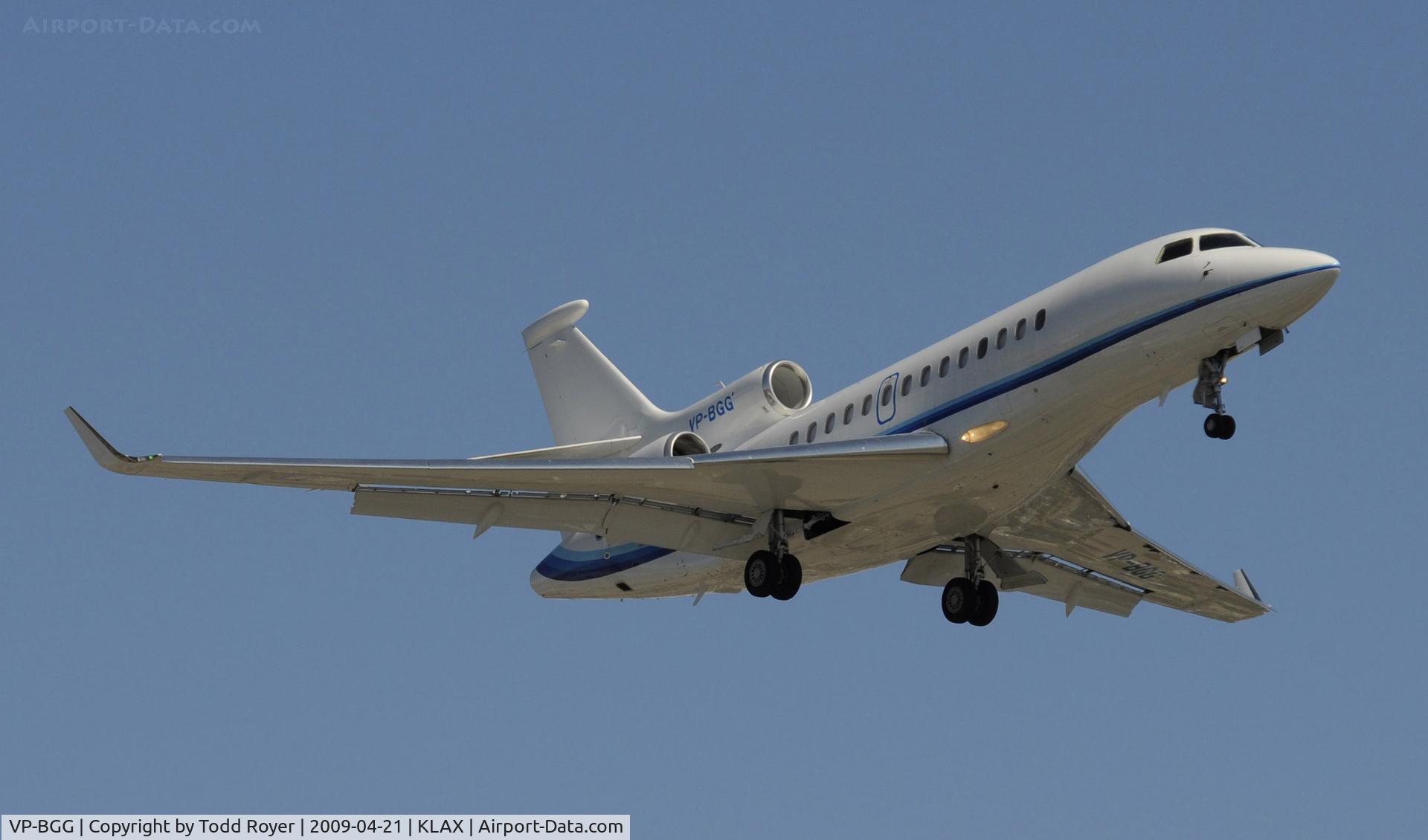 VP-BGG, 2007 Dassault Falcon 7X C/N 005, Landing 24R at LAX
