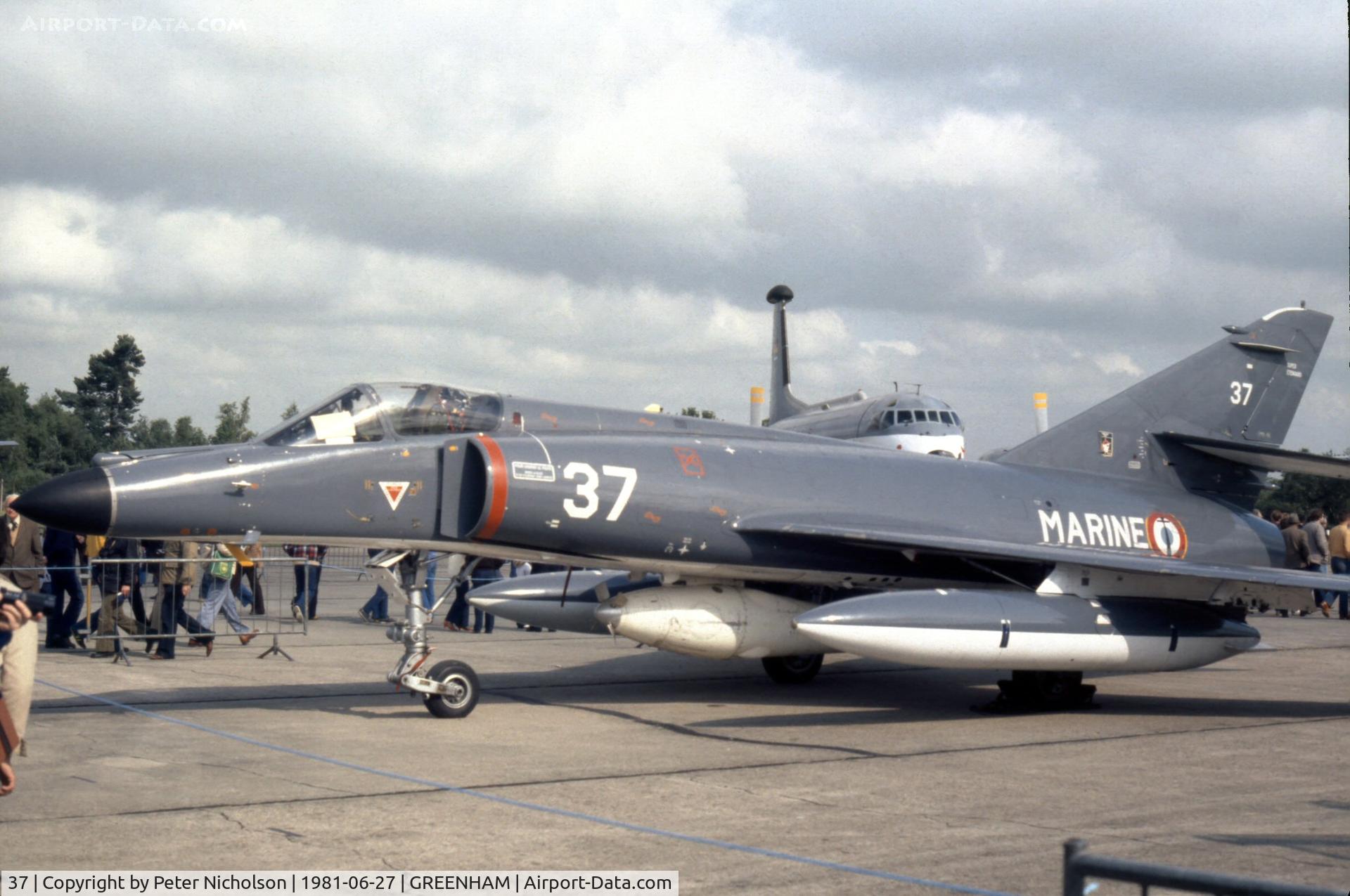 37, Dassault Super Etendard C/N 37, Super Etendard 37 of French Aeronavale's 14 Flotille at the 1981 Intnl Air Tattoo at RAF Greenham Common.