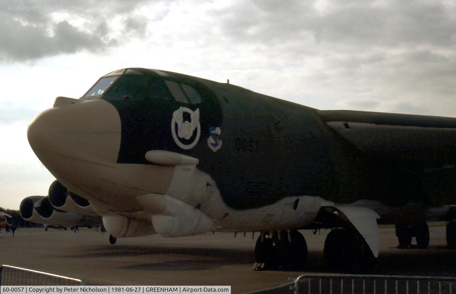 60-0057, 1960 Boeing B-52H Stratofortress C/N 464422, B-52H Stratofortress of 410 Bombardment Wing at the 1981 Intnl Air Tattoo at RAF Greenham Common.