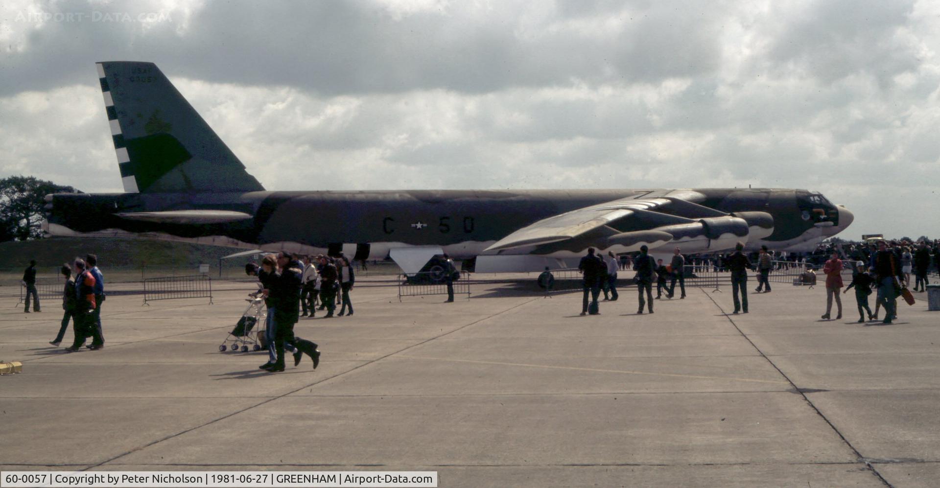 60-0057, 1960 Boeing B-52H Stratofortress C/N 464422, B-52H Stratofortress named Someplace Special of 410 Bombardment Wing on display at the 1981 Intnl Air Tattoo at RAF Greenham Common.