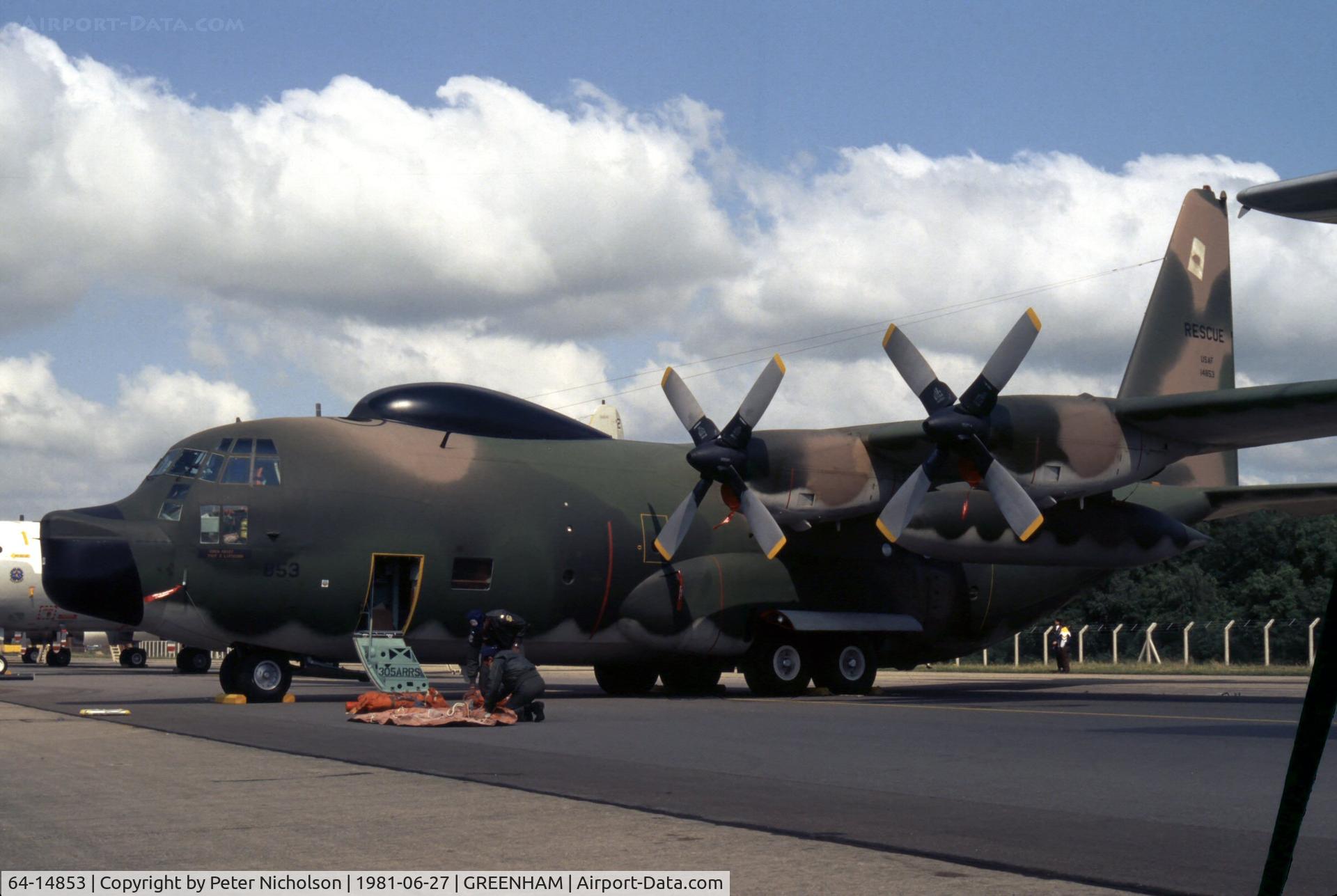 64-14853, 1964 Lockheed HC-130H Hercules C/N 382-4037, HC-130H Hercules of 305 ARRS on display at the 1981 Intnl Air Tattoo at RAF Greenham Common.
