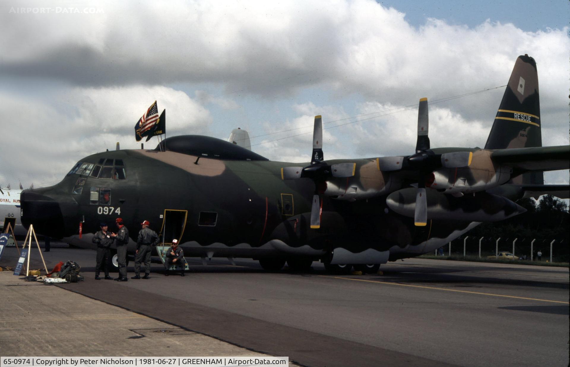 65-0974, 1965 Lockheed HC-130P Hercules C/N 382-4123, HC-130H Hercules of 102 ARRS/106 ARRG at the 1981 Intnl Air Tattoo at RAF Greenham Common.