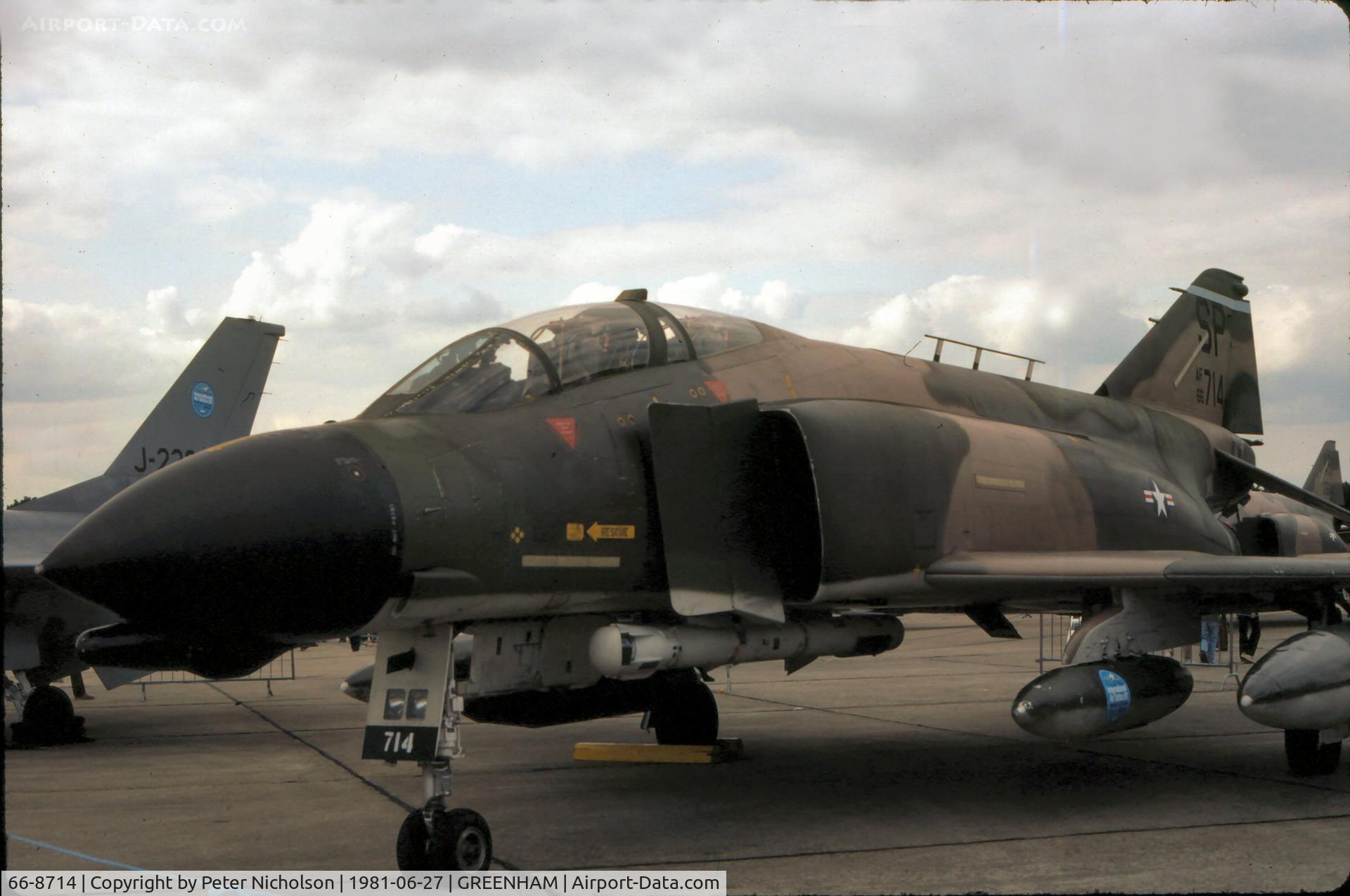 66-8714, 1966 McDonnell F-4D Phantom II C/N 2491, F-4D Phantom of 23 Tactical Fighter Squadron/52 Tactical Fighter Wing on display at the 1981 Intnl Air Tattoo at RAF Greenham Common.