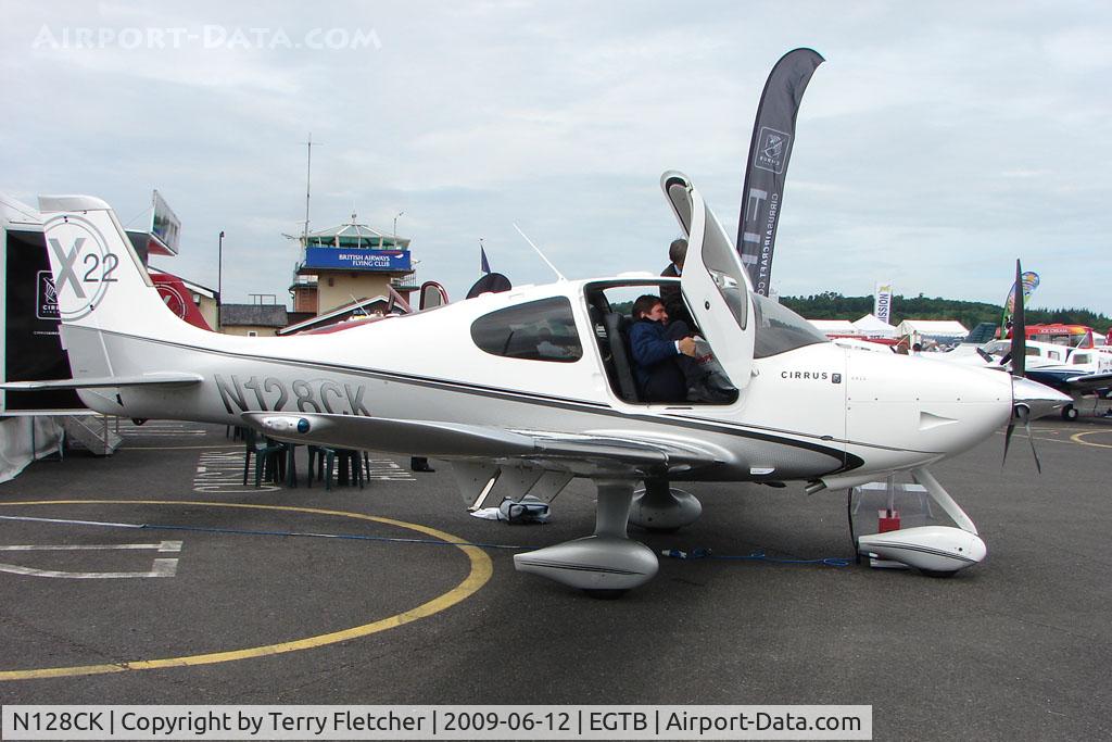 N128CK, Cirrus SR22X C/N 3415, exhibited at 2009 AeroExpo at Wycombe Air Park